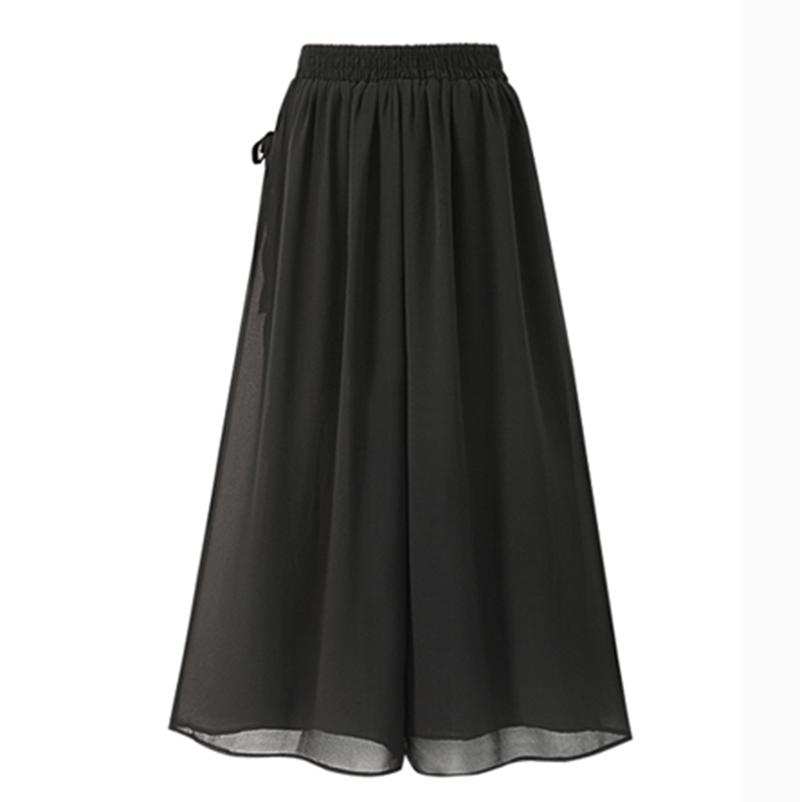 ANASUNMOON Mùa Hè Phong Cách Châu Âu Plus Kích Thước 5XL Quần Tây Nữ Dáng Rộng Voan Bắp Chân-Chiều Dài Quần Đen Ống Rộng Nữ quần