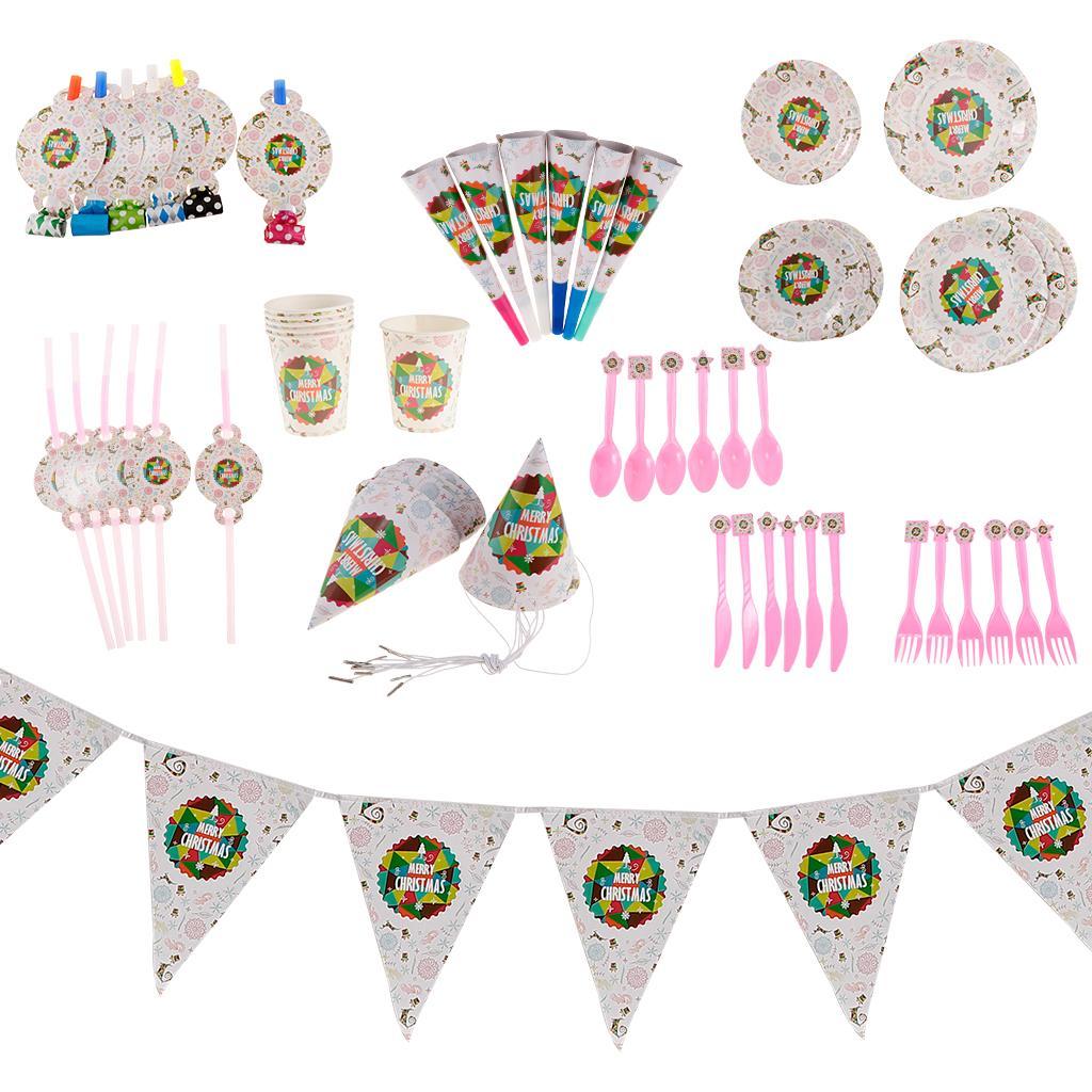 11 Set Merry Christmas Banner Plates Cups Tableware Sets for Christmas Party