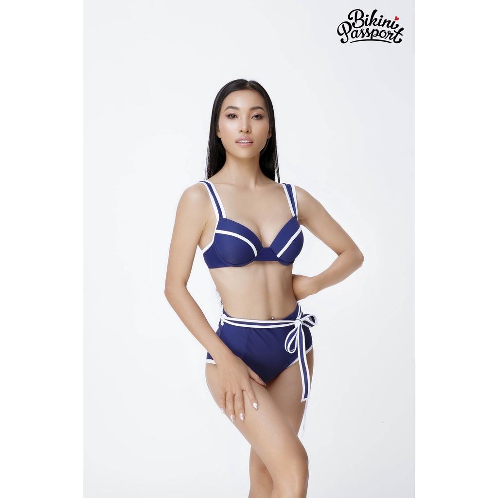 Đồ bơi Nữ BIKINI PASSPORT kiểu Bikini hai mảnh lưng cao áo gọng, phối đường cách điệu - Xanh navy - BS419_NV
