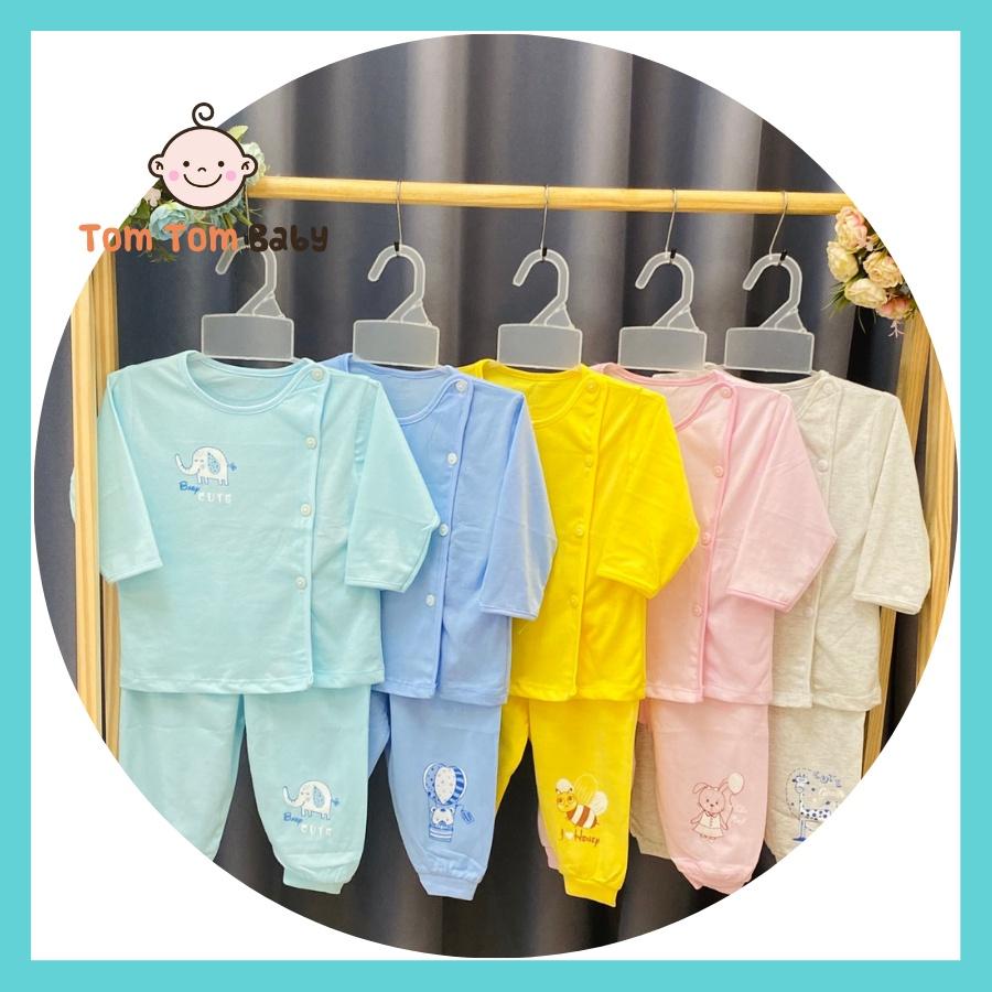 Set 5 bộ quần áo trẻ em sơ sinh Thái Hà Thịnh - Mẫu Tay Dài Cài Nút Lệch Màu - Size 1-3 cho bé sơ sinh - 9kg