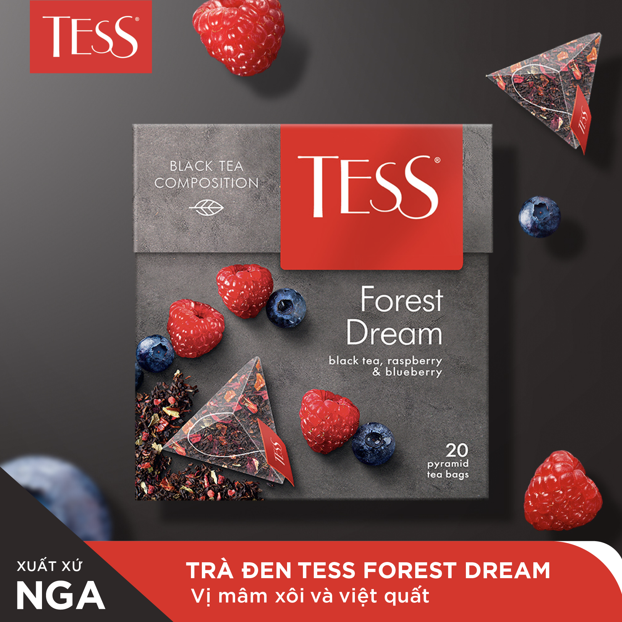 Set 3 hộp trà Tess Forest Fruit Tea vị hoa quả tươi 20 gói/hộp