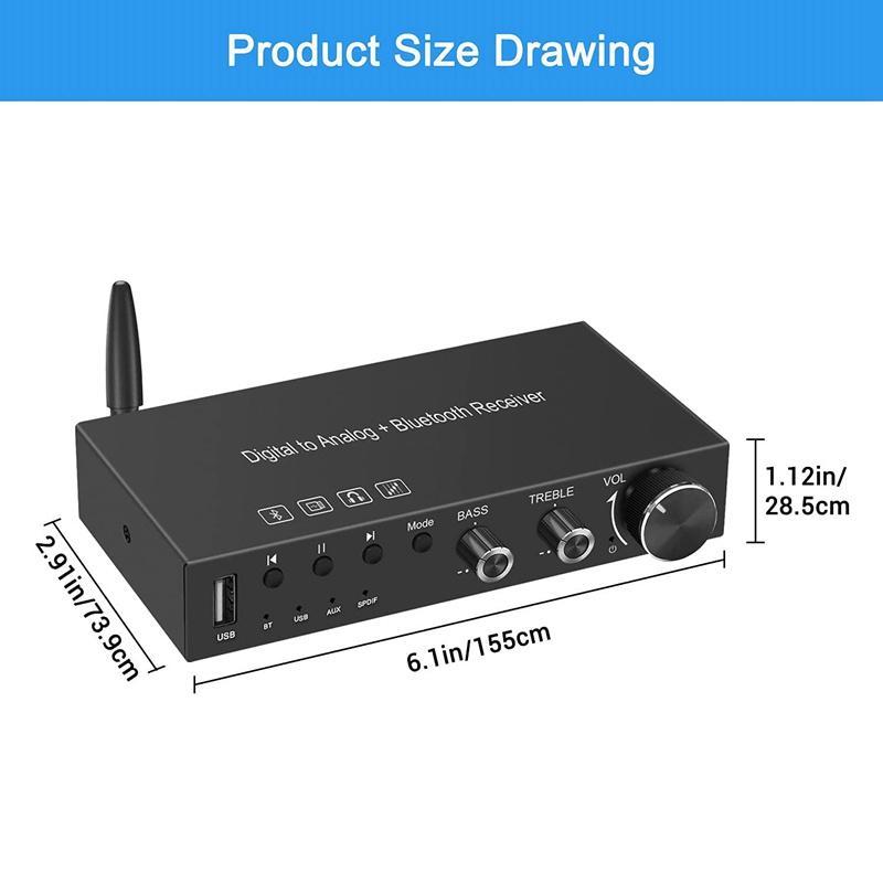 Bộ chuyển đổi USB 192KHz DAC sang Analog với bộ khuếch đại âm thanh Bluetooth 5.0
