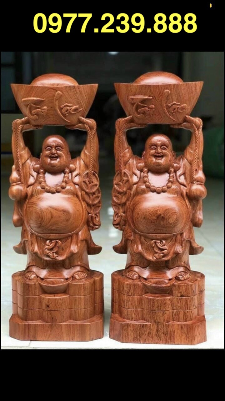 Tượng di lặc dâng vàng gỗ hương 20cm