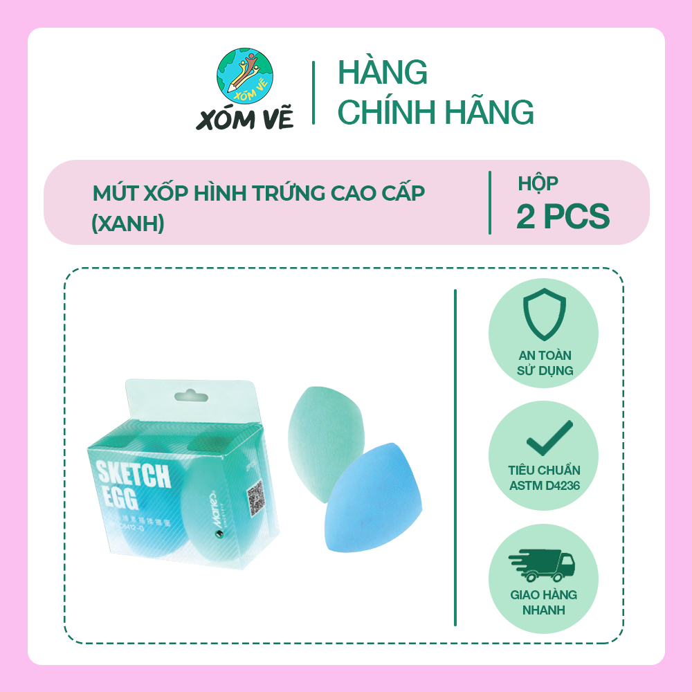 Mút xốp hình trứng cao cấp 2pcs/hộp, màu hồng/ màu xanh/ màu đen