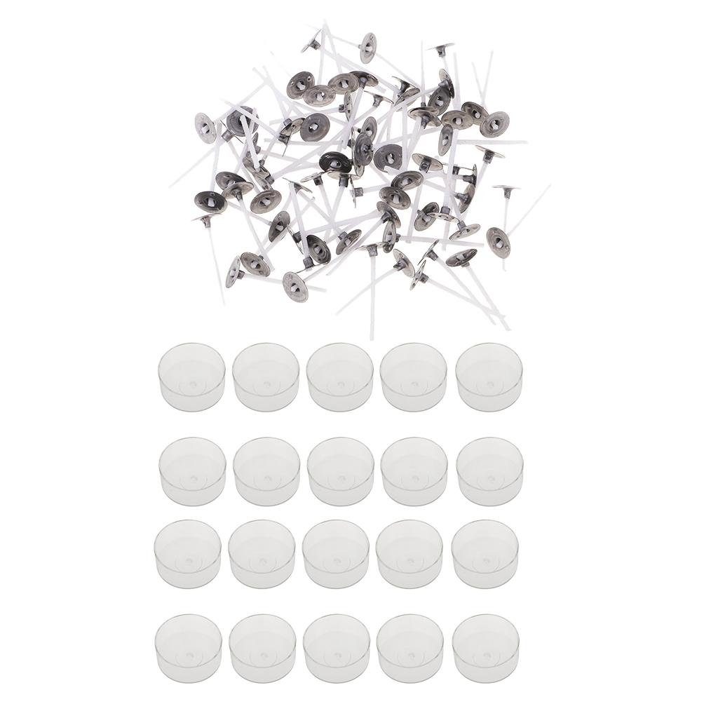 100x Trước Bông Sáp Nến Bấc Và 20x Nhựa Trong Suốt Vòng Hình Nến Tealight Cốc Trống Khuôn Mẫu, nến Làm Chất Liệu
