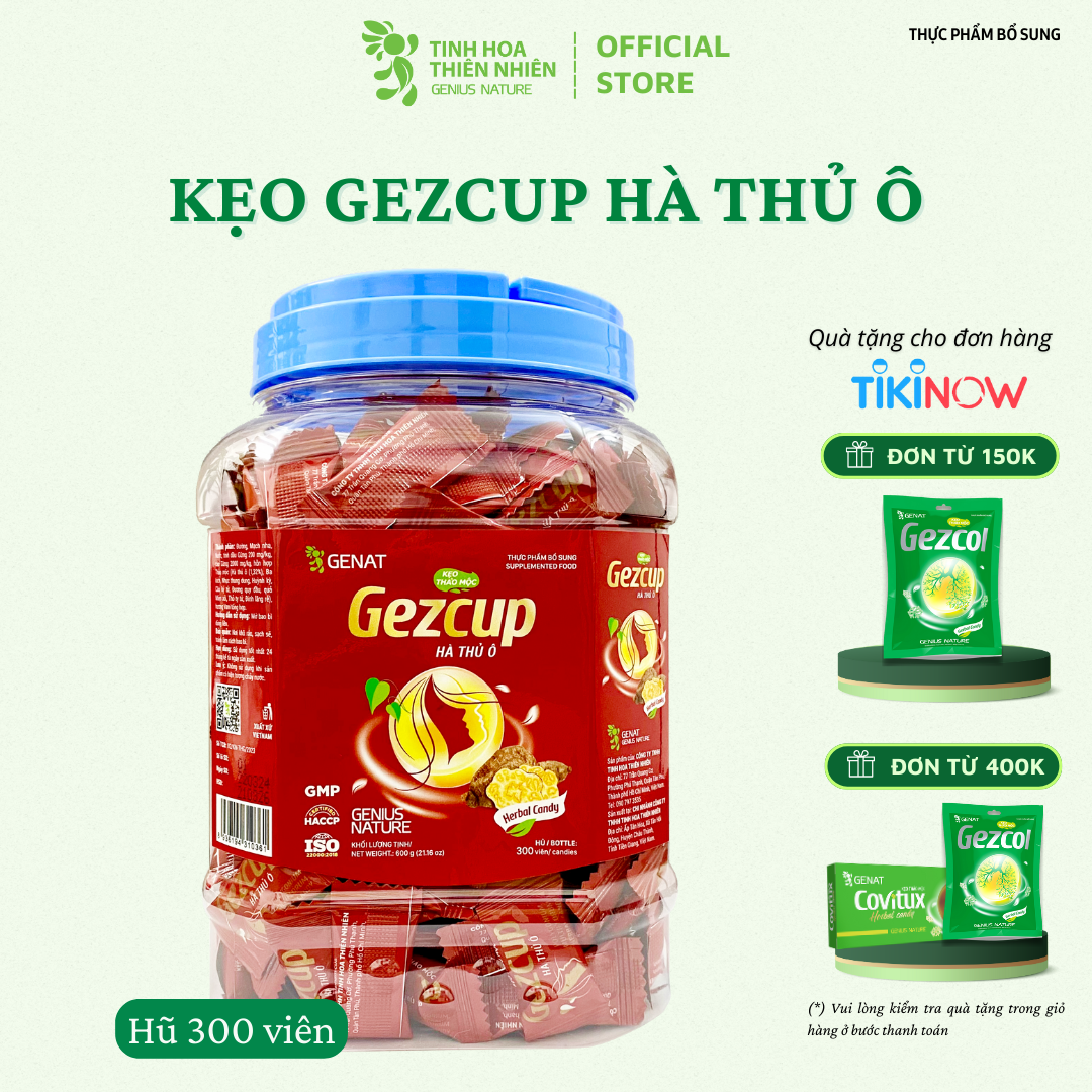 Kẹo thảo mộc Gezcup Hà thủ ô (Hủ 300 viên) - Genat Giao 2H HCM