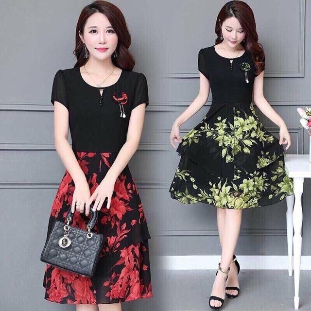 Đầm hoa trung niên cao cấp Lt06