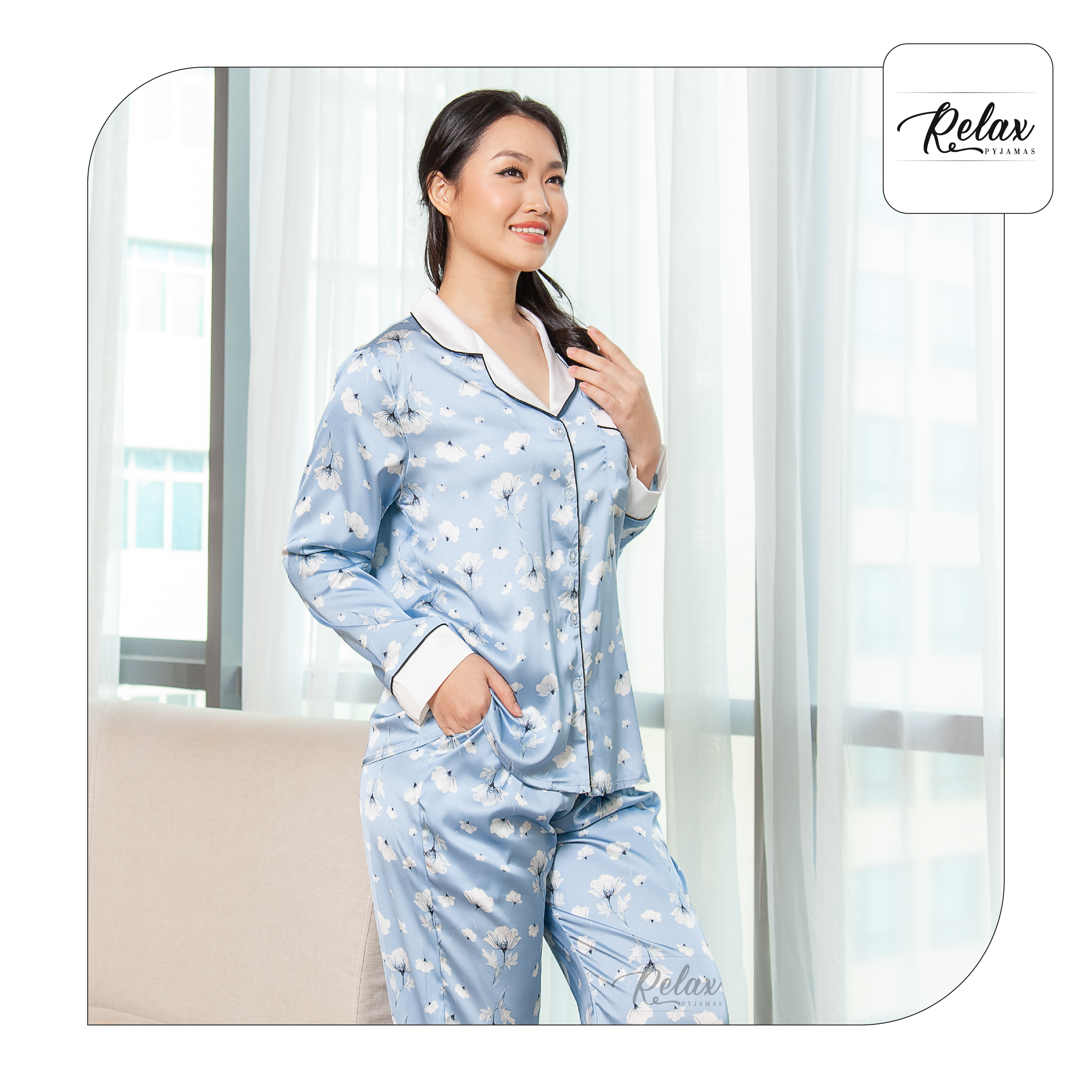 Đồ ngủ nữ pyjama tay dài quần dài họa tiết HW1004 đồ ngủ đẹp lụa Pháp cao cấp, mềm mịn - RELAX