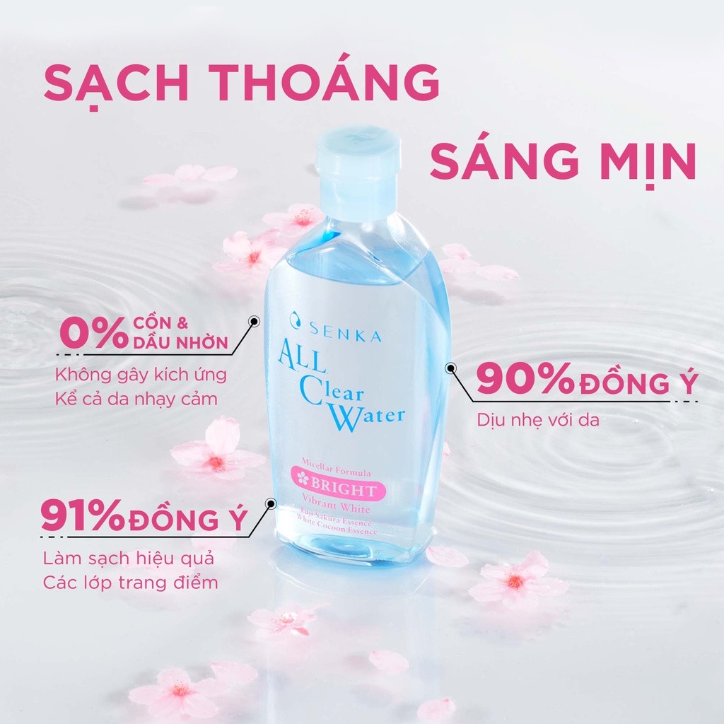 [SENKA] Nước Tẩy Trang Cho Da Khô Nhạy Cảm Giúp Sạch Sâu Và Dưỡng Sáng Làn Da All Clear Water Bright 230ml (Mã 15021)