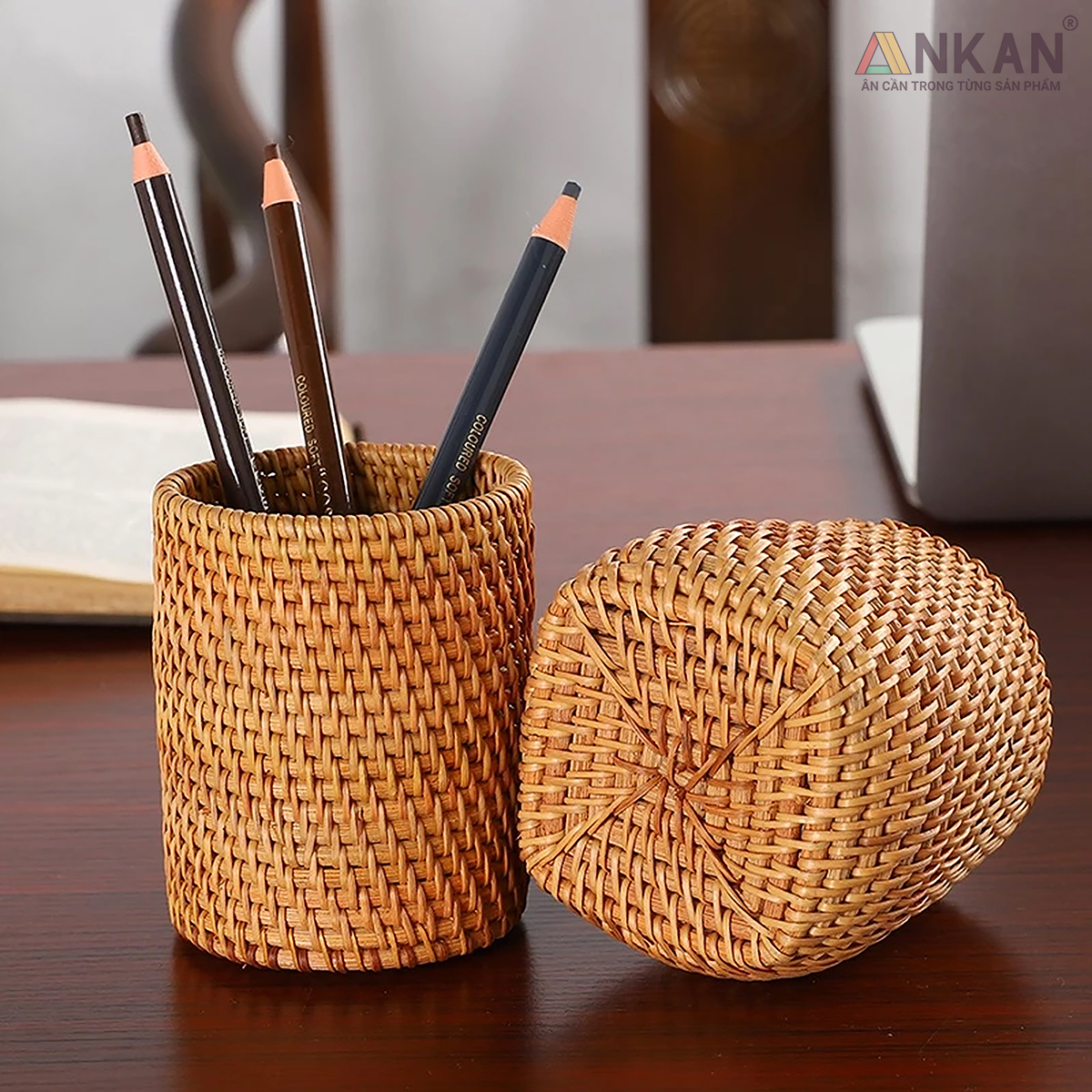 Cốc Mây Tre Đan Thủ Công Đa Năng - Đựng Bút, Cắm Hoa, Trang Trí Bàn Làm Việc - Phong Cách Vintage