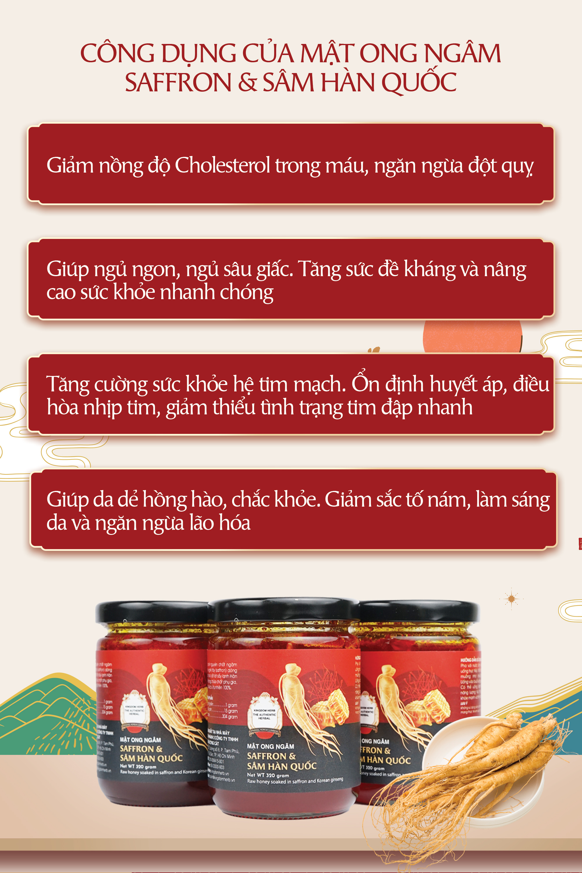 Sâm mật ong saffron Kingdom Herb chính hãng thượng hạng hộp 320g