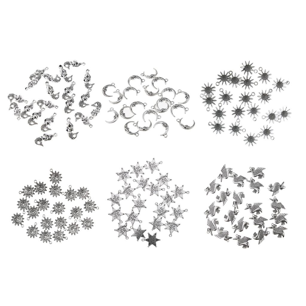 20 Pieces DIY Moon Star Sun Charms Pendant Findings Beads Jewelry Making Crafts