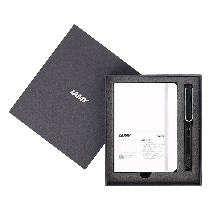 Gift Set Lamy Notebook A6 Softcover White + Lamy Safari Shiny Black - GSA6-Sa0025