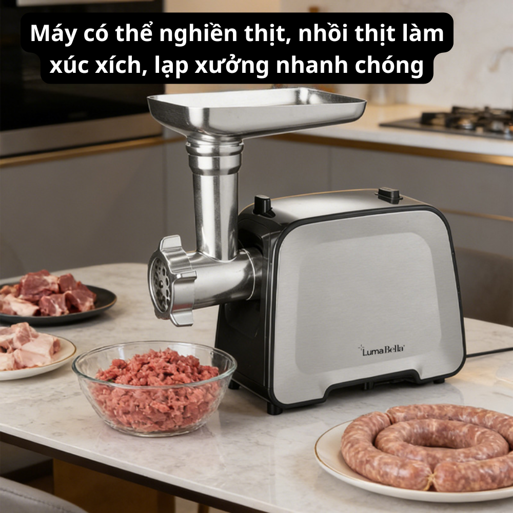 Máy xay, nhồi, nghiền thịt Lumabella LB-56021 công suất 3000W, nhồi lạp xưởng, xúc xích tại nhà tiện lợi  - HÀNG CHÍNH HÃNG