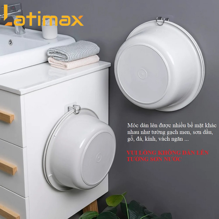 Móc treo thau chậu, rổ rá nhà tắm, nhà bếp dán tường đa năng Inox đế trong MTC2