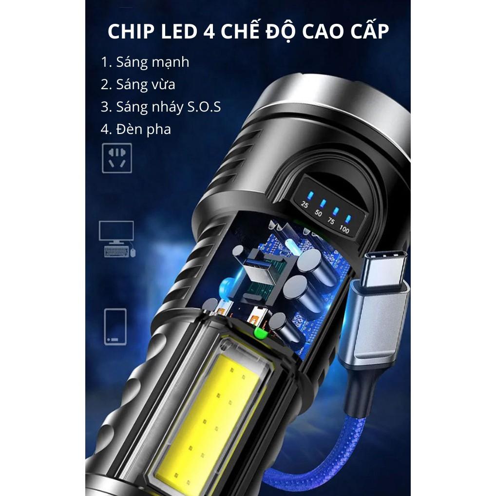 ĐÈN LED PIN SẠC CẦM TAY SIÊU SÁNG MOON LIGHT 4 CHẾ ĐỘ - AsiAmart
