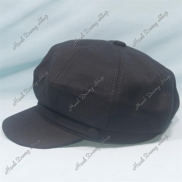 Nón mỏ vịt nữ trơn không thêu, nón beret nữ hàng quảng châu phong cách cổ điển, nón nồi nữ, nón bí ngô, nón beret họa sĩ hàng quảng châu vòng đầu 57-58cm có 2 dây rút giảm size đầu - Đen