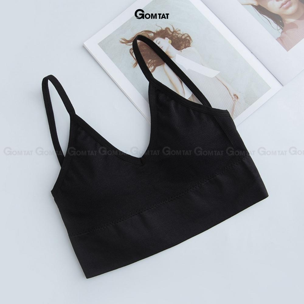 Áo Bra nữ thun GOMTAT gân tăm 2 dây mảnh nâng ngực, áo lót nữ thoáng khí hở lưng chữ U gợi cảm -BRACHU-U-007