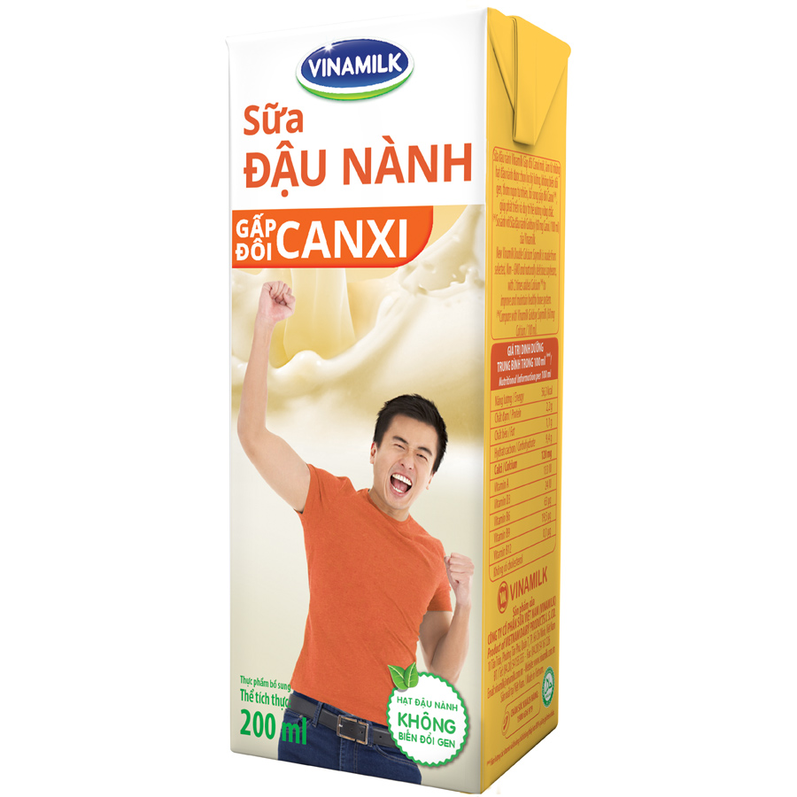 Thùng 48 Hộp Sữa Đậu Nành Vinamilk Gấp Đôi Canxi Có Đường (200ml)