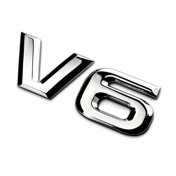 Decal tem chữ V6 inox dán ô tô