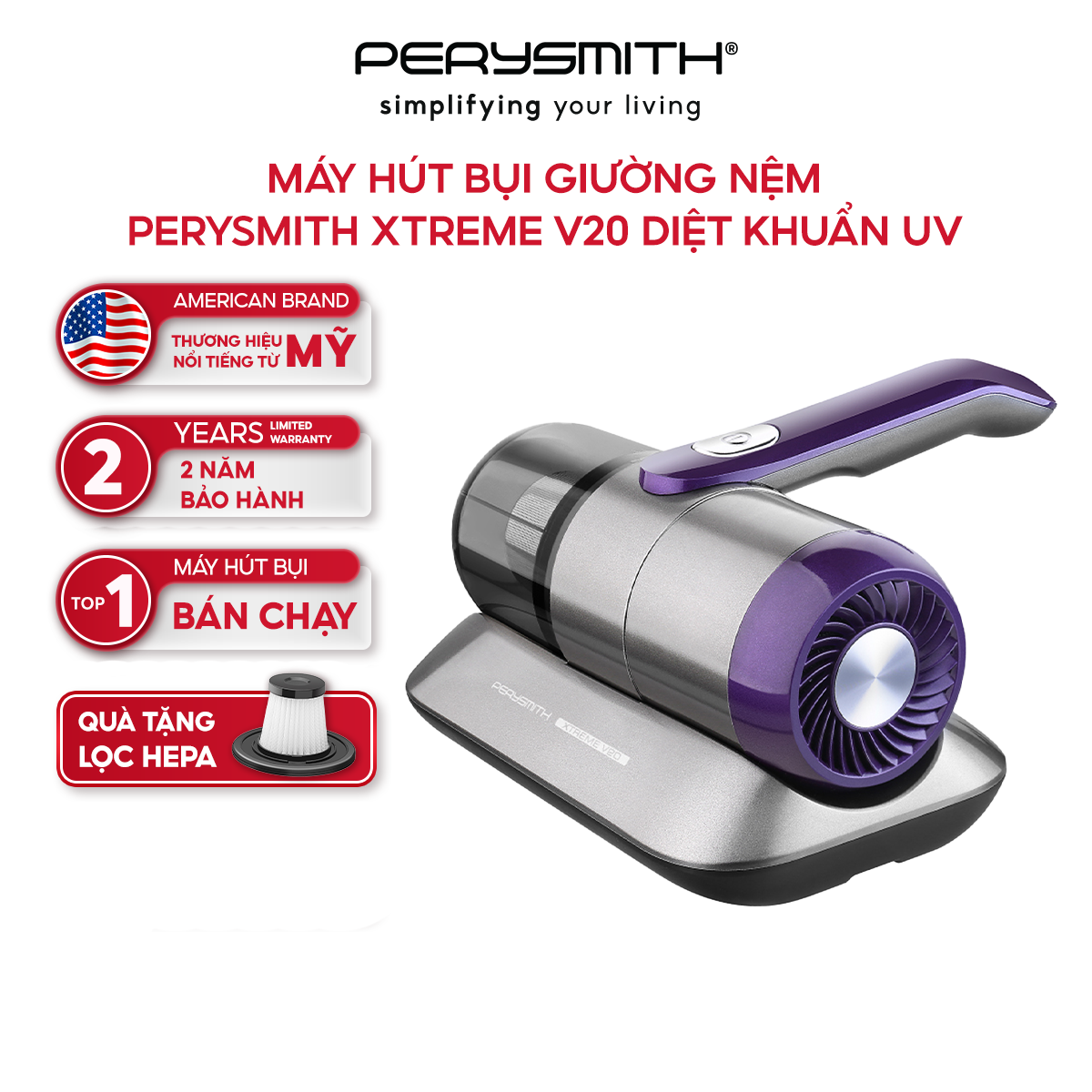 Máy hút bụi giường nệm diệt khuẩn UV Jetzt V20 Pro không dây cầm tay, hàng chính hãng