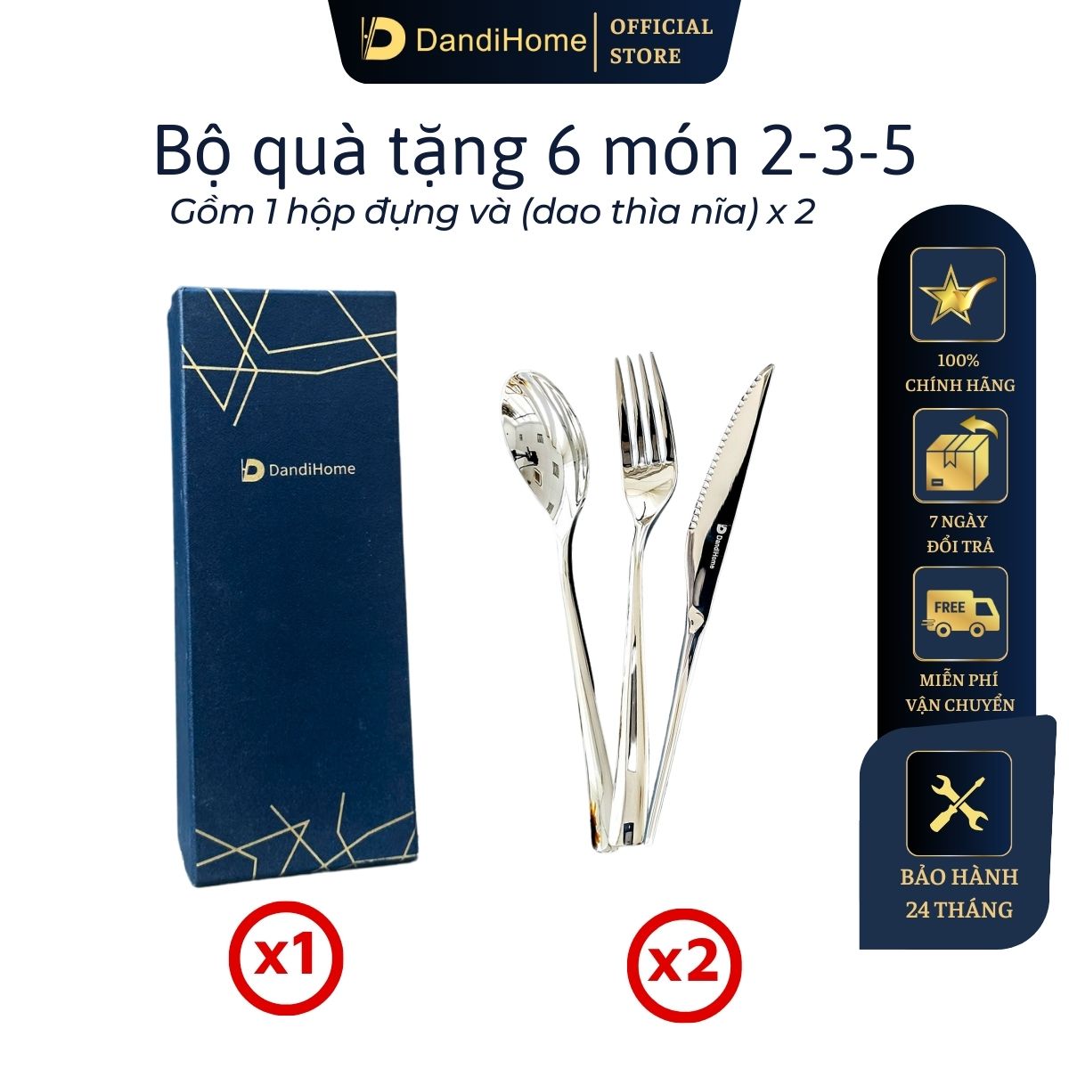 Bộ dụng cụ bàn ăn kèm hộp quà tặng dao thìa nĩa Inox DandiHome cao cấp