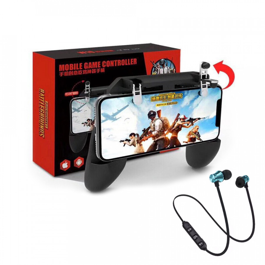 Tay cầm chơi game PUBG mobile W10 tay gắn điện thoại kèm nút bắn - Tặng tai nghe bluetooth không dây