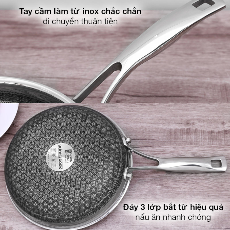 Chảo Noon Song inox 3 lớp đáy từ chống dính 2 mặt Blackcube 32cm hàng xuất Hàn Quốc