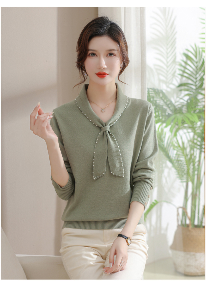 Áo Len Dệt Kim Cổ Nơ Đính Cườm Thời Trang Cho Nữ AL100 - Hàng Quảng Châu Cao Cấp
