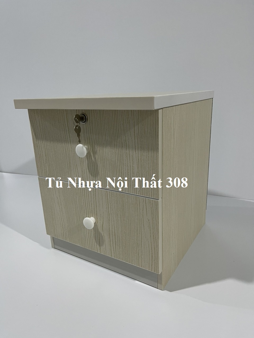 Tủ, Kệ Đầu Giường Nhựa Đài Loan Cao 48cm Ngang 42cm Sâu 42cm Màu Gỗ Sồi K105