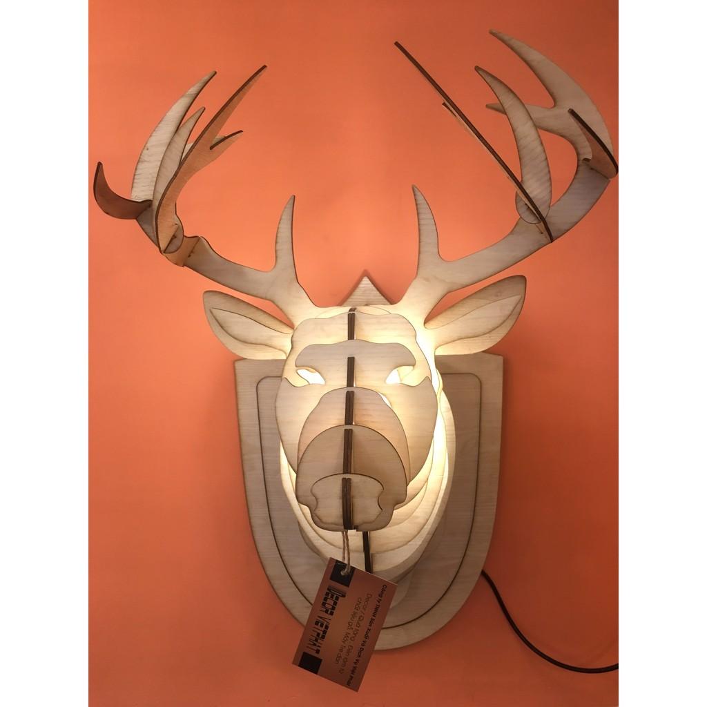 Đầu hươu treo tường bằng gỗ có đèn Decor Việt Phát TTHCD