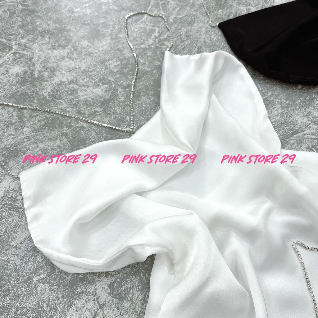 Đầm Hai Dây Hở Lưng Lụa PINKSTORE29, Dáng Ngắn Cổ Đổ Quyến Rũ D091