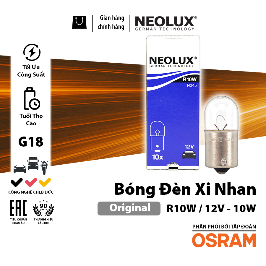 Combo 10 Bóng Đèn Xi Nhan Chân Cài G18 OSRAM NEOLUX Lắp Đèn Hậu, Đèn Phanh, Đèn Cảnh Báo Xe Ô Tô Xe Máy - Nhập Khẩu Chính Hãng