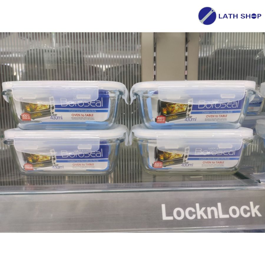 Bộ 4 Hộp thủy tinh chữ nhật Lock&Lock 430ml-LLG424