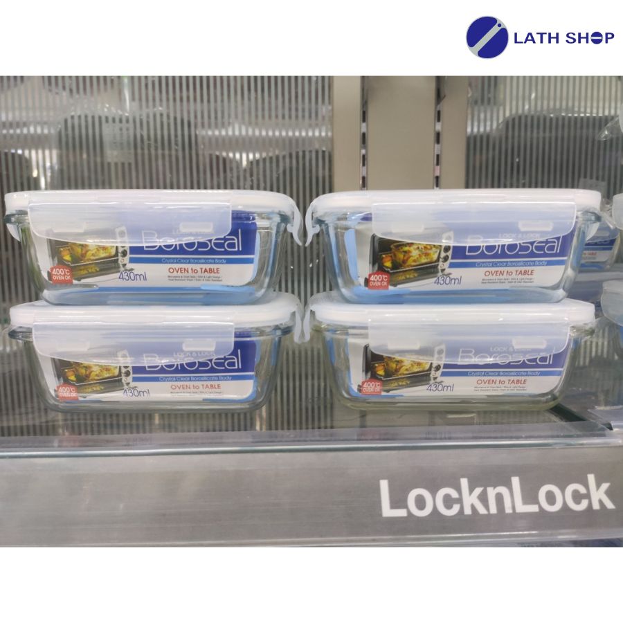 Bộ 4 Hộp thủy tinh chữ nhật Lock&amp;Lock 430ml-LLG424