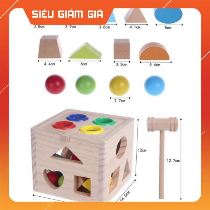 - Hộp thả hình khối kết hợp đập bóng - đồ chơi gỗ thông minh