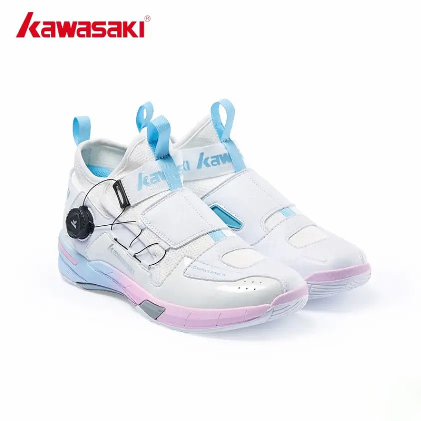 Giày cầu lông nữ chính hãng Kawasaki A3311 mẫu mới màu trắng hồng- tặng tất thể thao Bendu