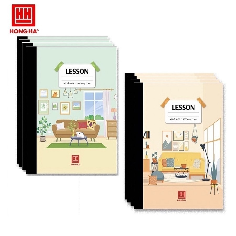 Lốc sổ bìa bồi A4 Lesson Hồng Hà may gáy kẻ ngang có lề 4603 / 4604 Kích thước: 210 * 297 (±2mm)