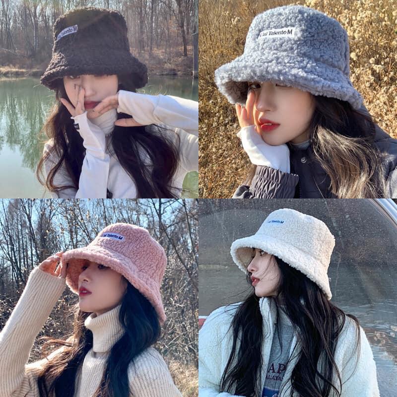 Mũ bucket lông cừu mềm mịn, thời trang Hàn Quốc