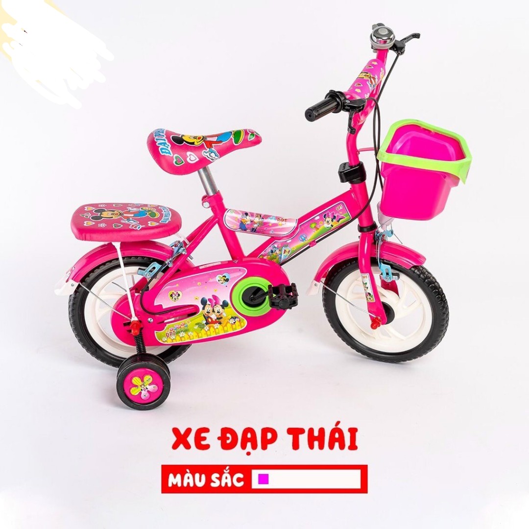 Xe đạp trẻ em 2 bánh hồng Thái cho bé gái 3-4-5 tuổi Size 14inch