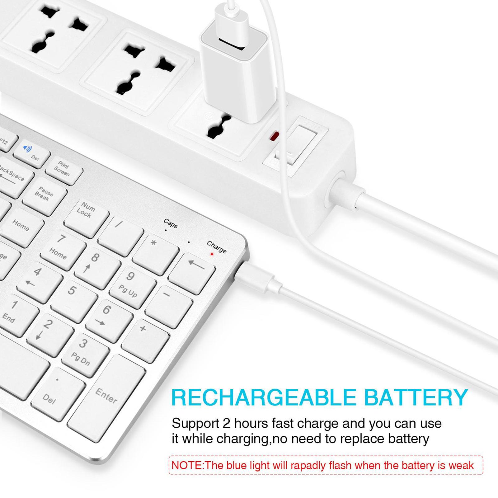 Compact Bluetooth Wireless Keyboard Slim Flat Quiet 90% Less Noise with Numeric Keypad for Windows iOS Android Mobile Phones PC Desktop Notebook