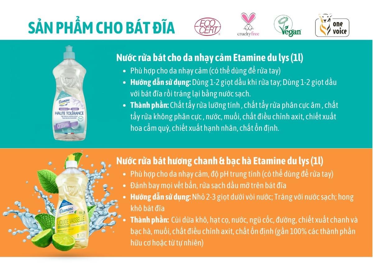 Nước rửa chén hương hoa cam - chanh - bạc hà 1 lít (Etamine)