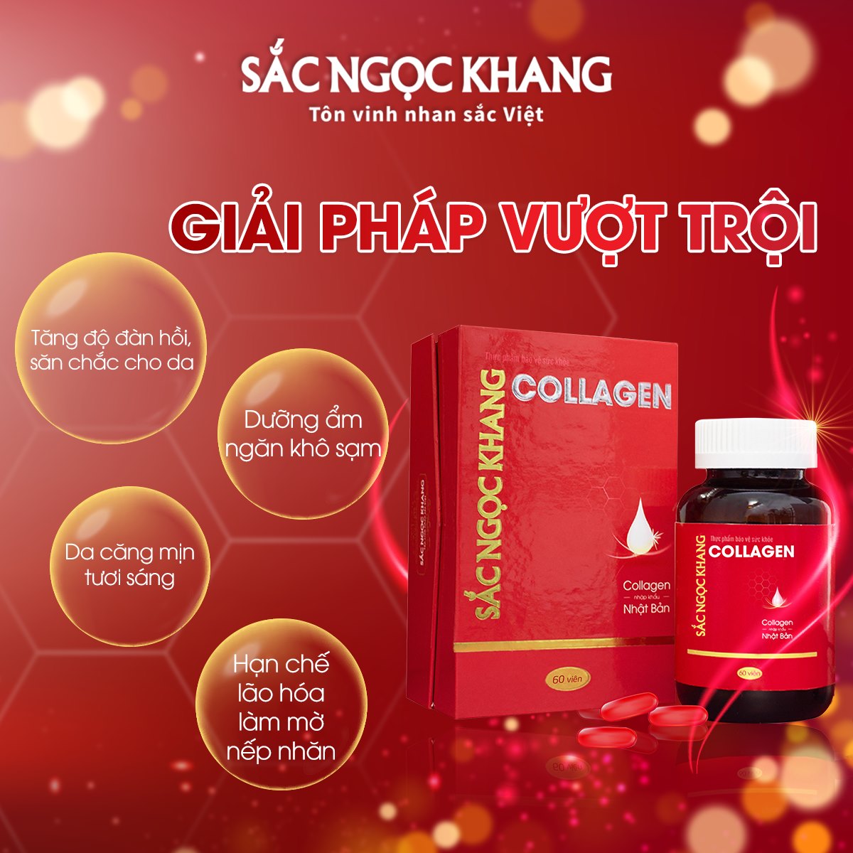 Viên uống Collagen Sắc Ngọc Khang 120 viên giúp tăng đàn hồi, mịn màng da