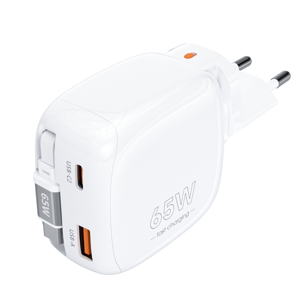 Bộ sạc nhanh Choetech PD6123 GaN 65W tích hợp dây USB C và chân cắm gập gọn (Hàng chính hãng)