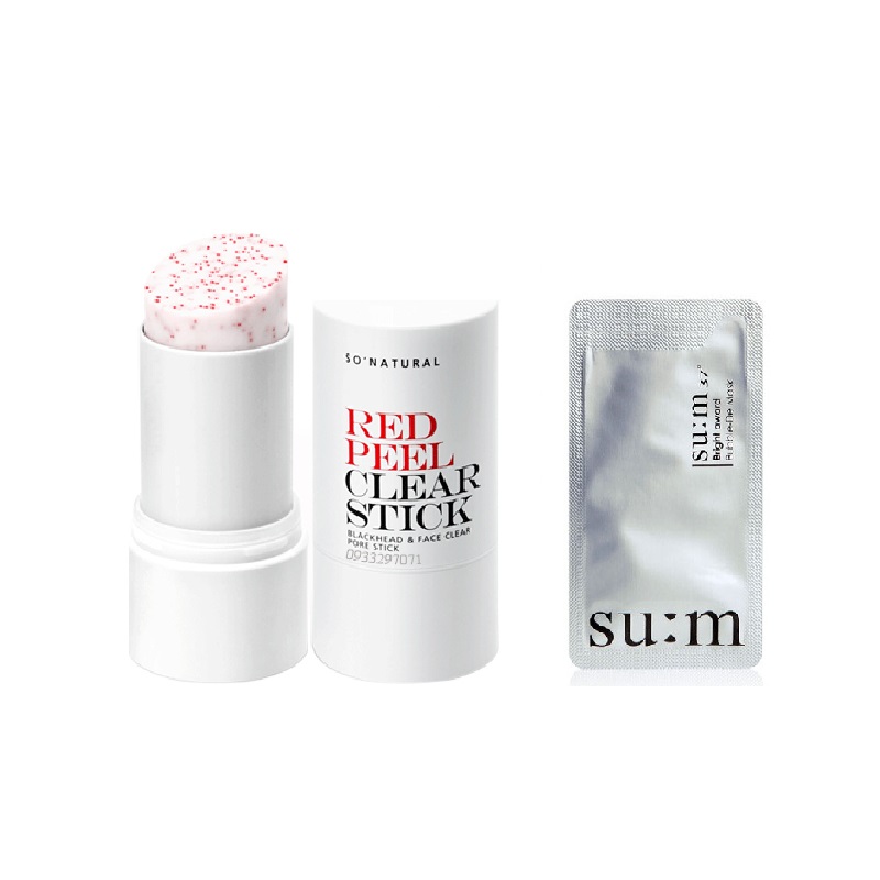 Sáp ngừa mụn So’Natural Red Peel Clear Stick Pore Blackhead &amp; Face 23g tặng kèm mặt nạ Su:m (màu ngẫu nhiên)