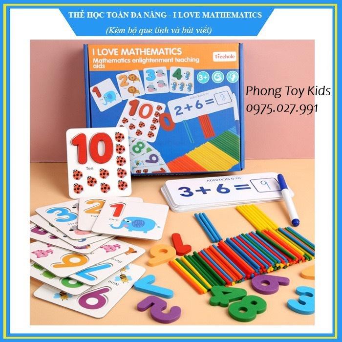 Bộ giáo cụ que tính học toán và thẻ ghép số học phép tính tư duy, giáo cụ Montessori cho bé mầm non