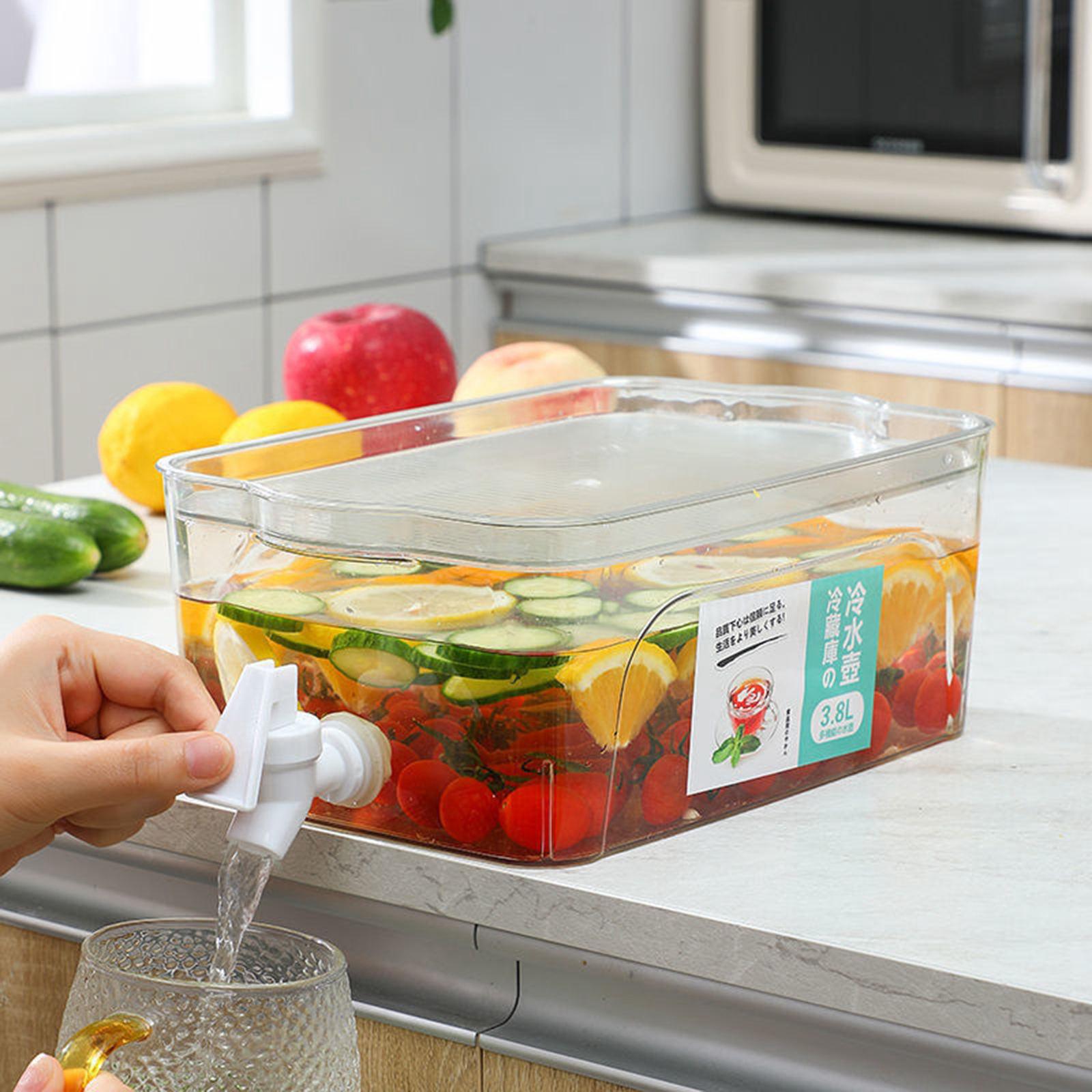 3.8L Beverage Dispenser Water Drink Bucket with Lid and Faucet Refrigerator