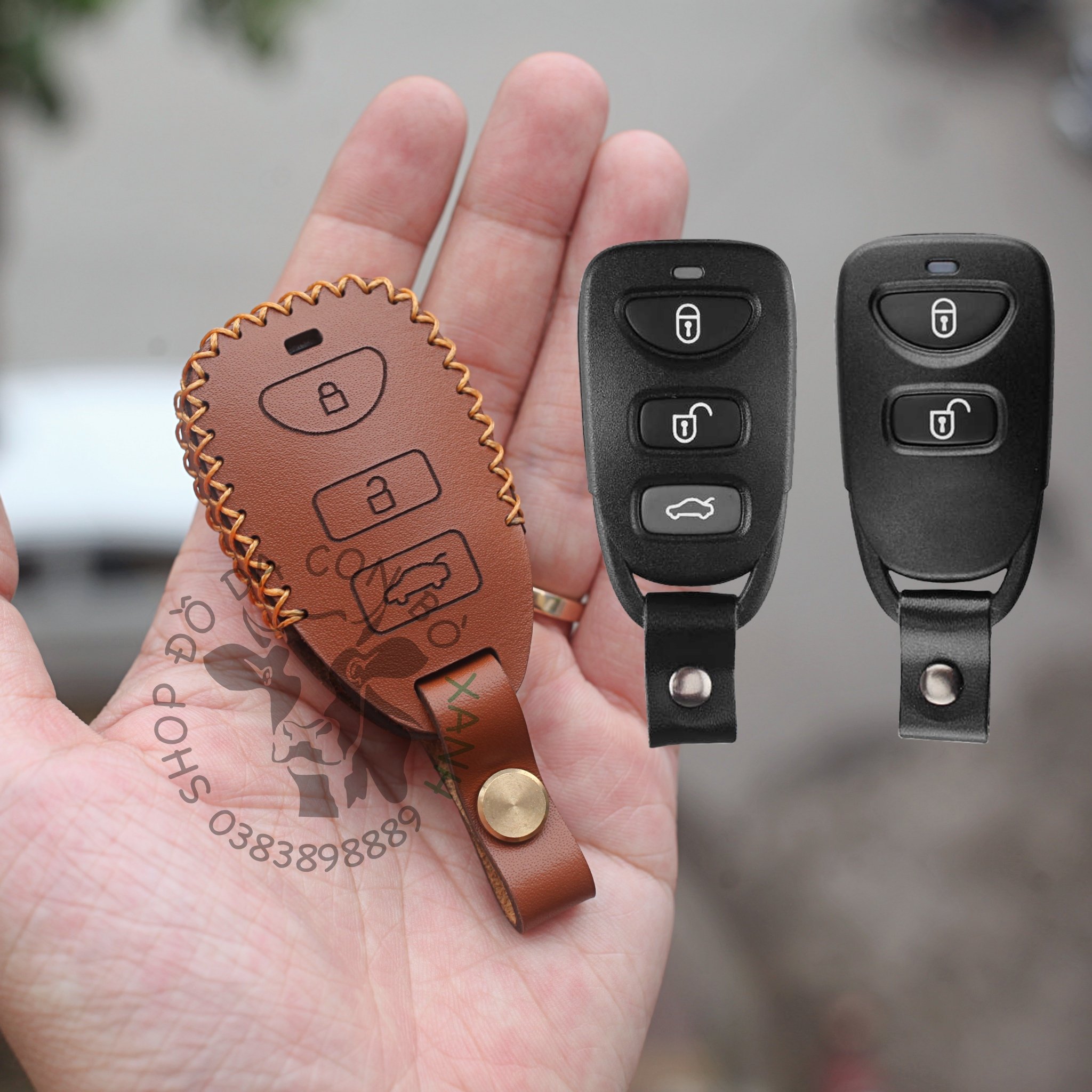 Bao Da dành cho chìa Khoá Hyundai Tucson, SantaFe, Starex 2006-2011, KIA Carens, Sportage 2005-1010 handmade Da Thật 012