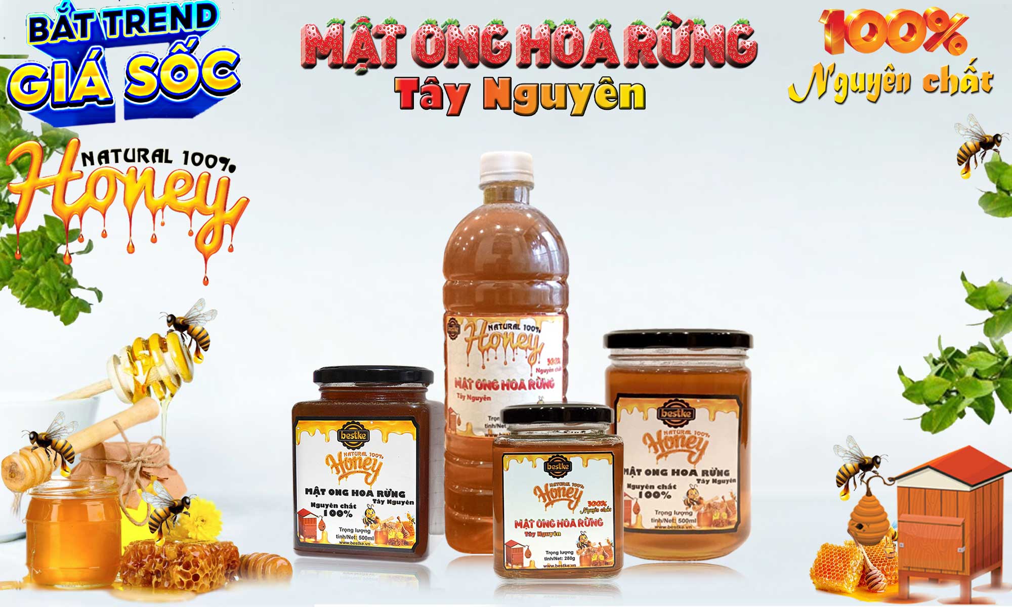 Mật ong hoa rừng Tây Nguyên nguyên chất 100%, hũ thủy tinh 500m = 700gl, Cam kết chất lượng