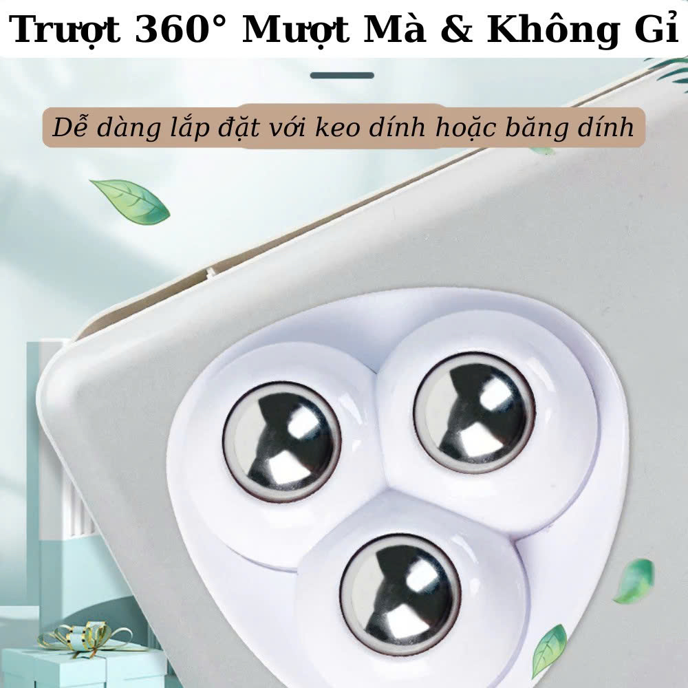 COMBO 4 Bánh Xe Mini Bi Thép Gắn Tủ Kệ Nội Thất Dán Đáy Thùng Rác Hộp Để Đồ Keo Siêu Dính Di Chuyển Đồ Đạc Êm Ái Mượt Mà - THÙNG RÁC